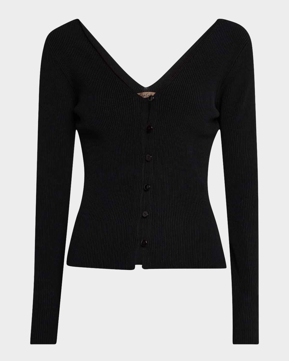 Shop Enza Costa Ribbed Viscose-blend V Cardigan In Black