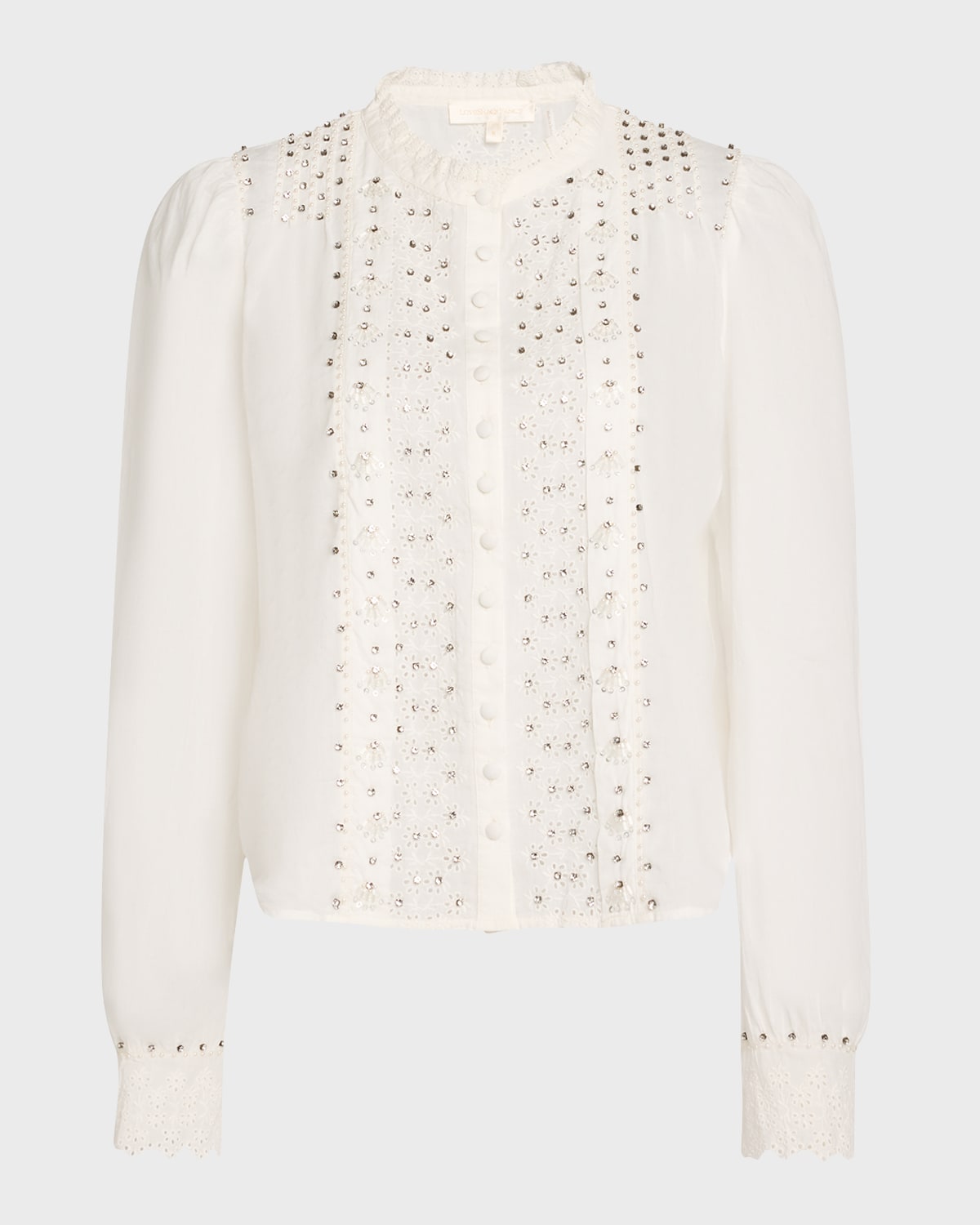 Mildrene Embellished Ruffle-Neck Blouse