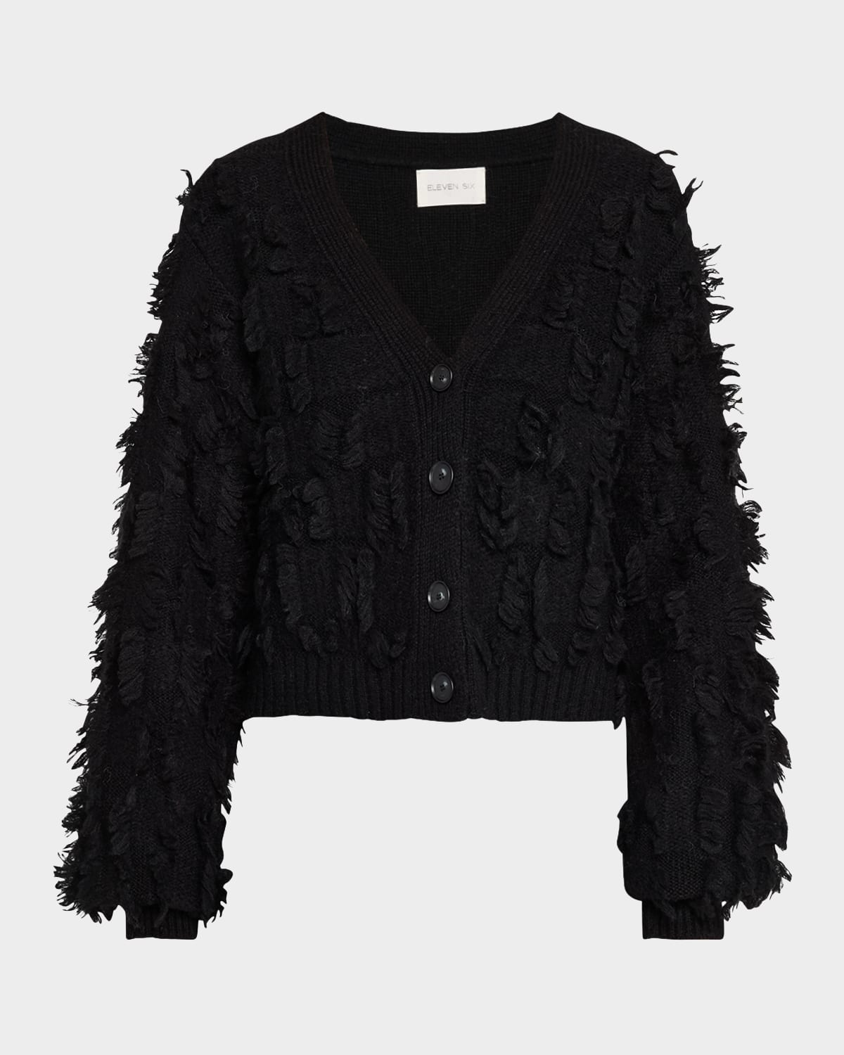 Shop Eleven Six Luella Fringed Button-down Cardigan In Black