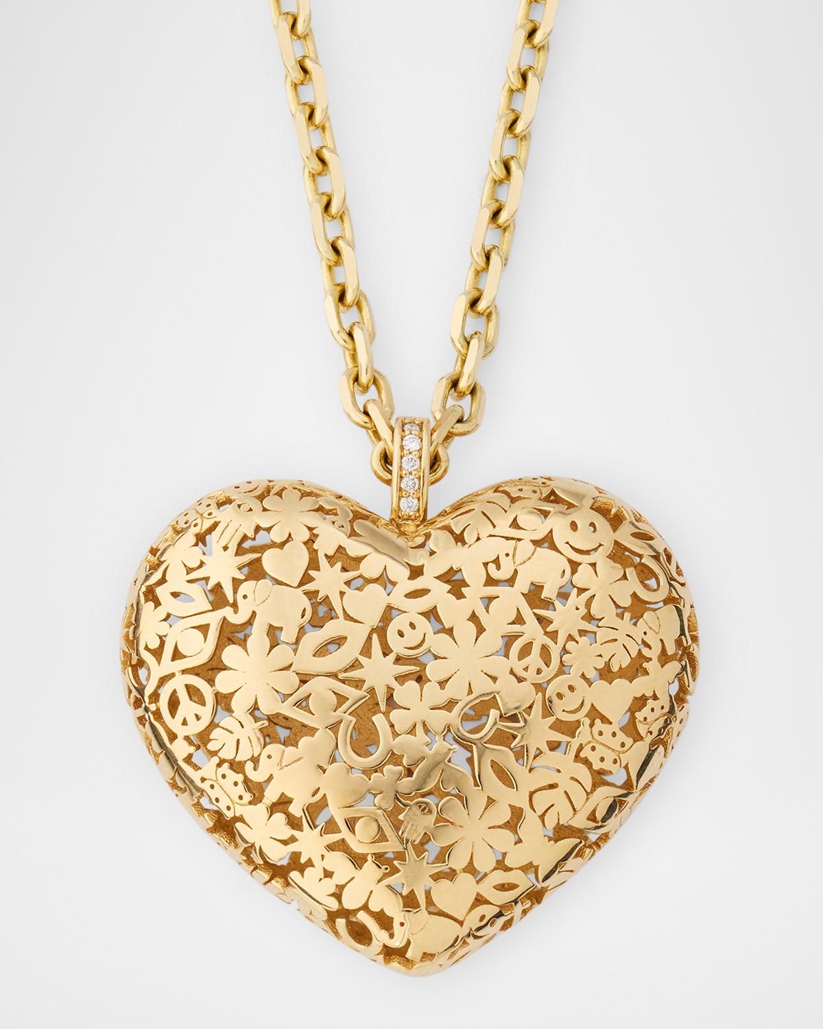 14K Gold XL Puffy Icon Wallpaper Heart Charm with Diamonds