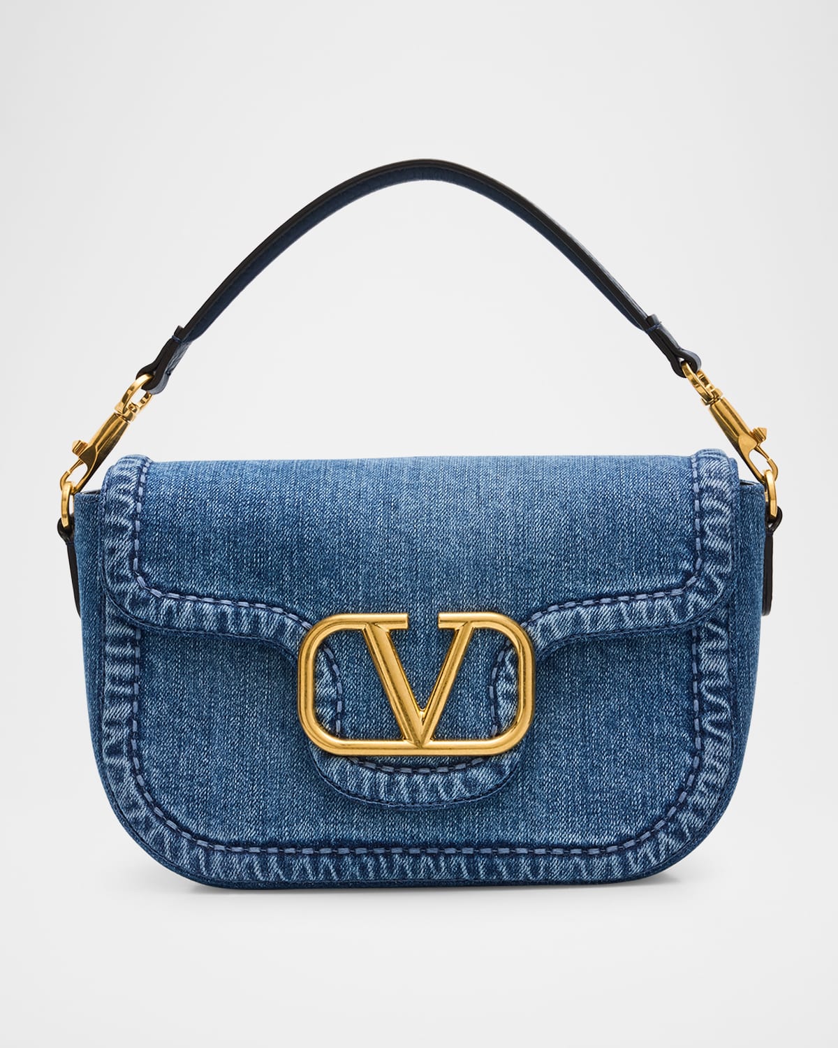 VALENTINO GARAVANI ALLTIME VLOGO DENIM SHOULDER BAG 