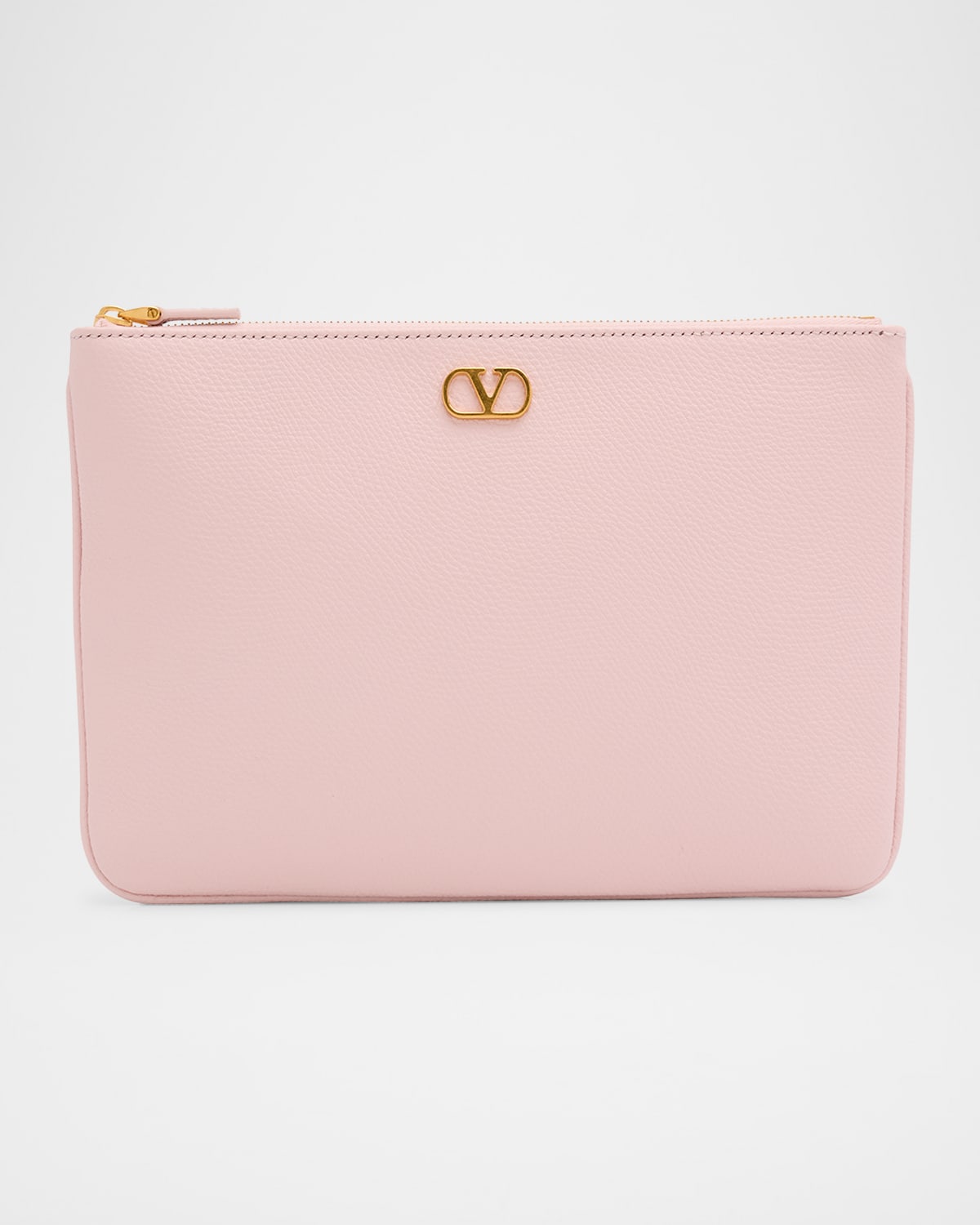 Valentino Medium Vlogo Leather Flat Pouch Bag In Rose Quartz