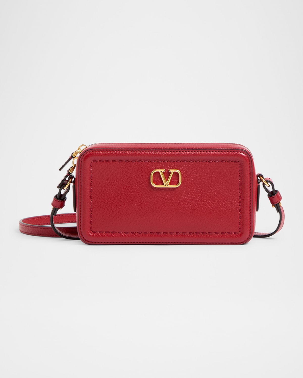 Valentino Garavani Alltime Leather Shoulder Bag With Vlogo Signature Detail In Rosso