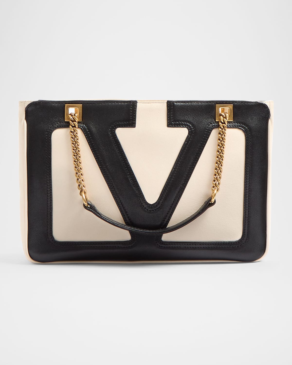 Shop Valentino Viva Superstar Small Leather Tote Bag In Butter White Nero