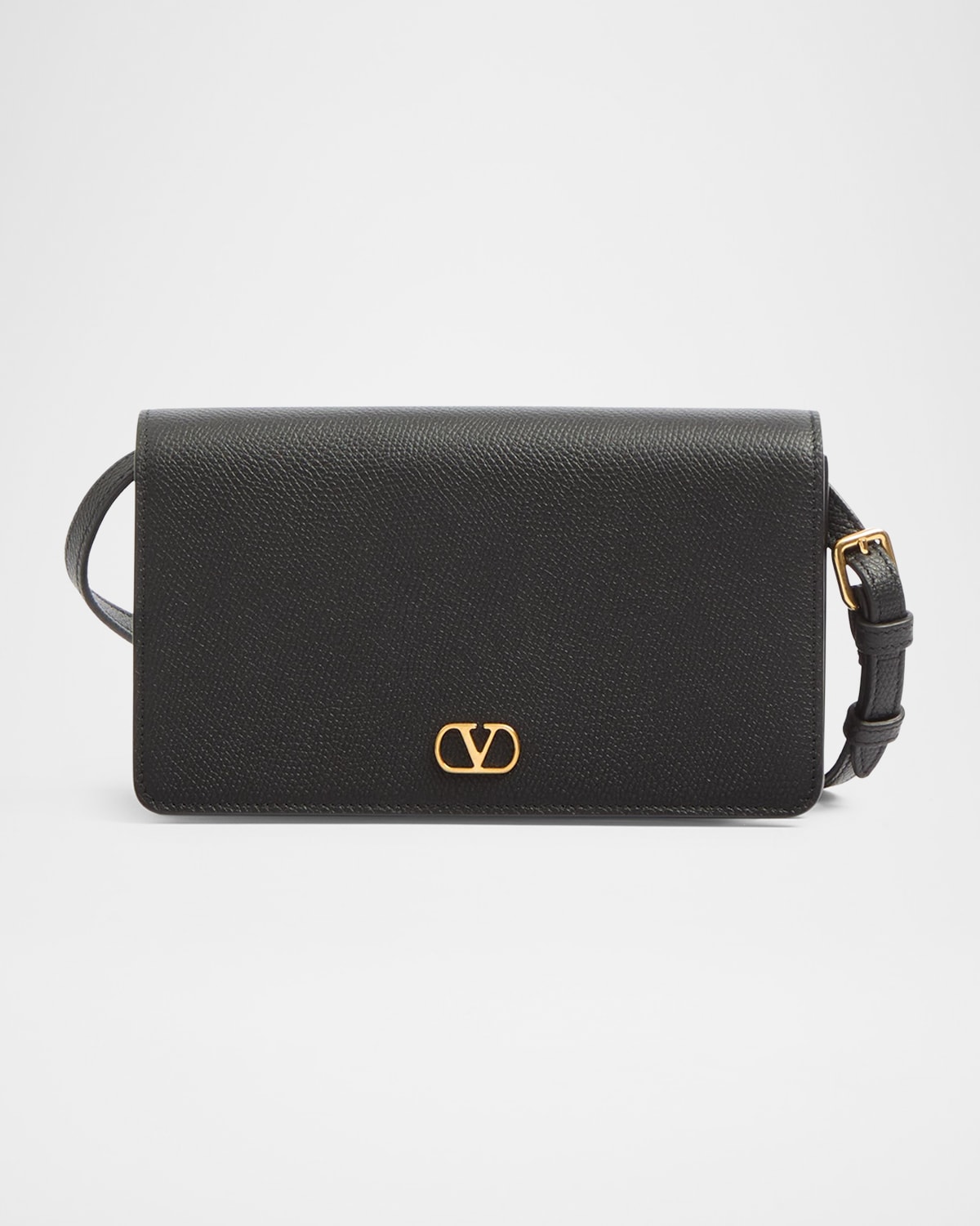 Valentino Vlogo Flap Leather Wallet In Nero