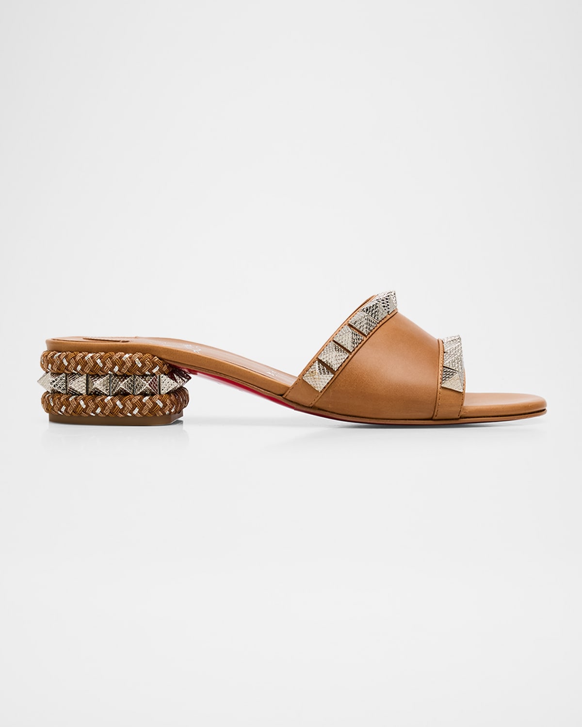 Christian Louboutin Pyramule Leather Spike Mule Sandals In Brown