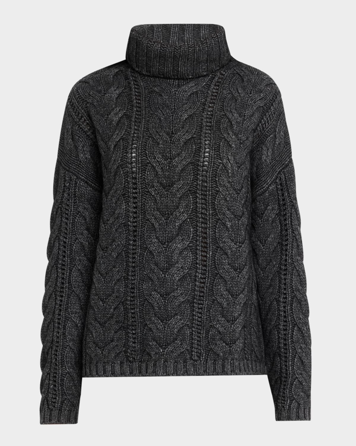 Naadam Wool-cashmere Cable Turtleneck Sweater In Granite