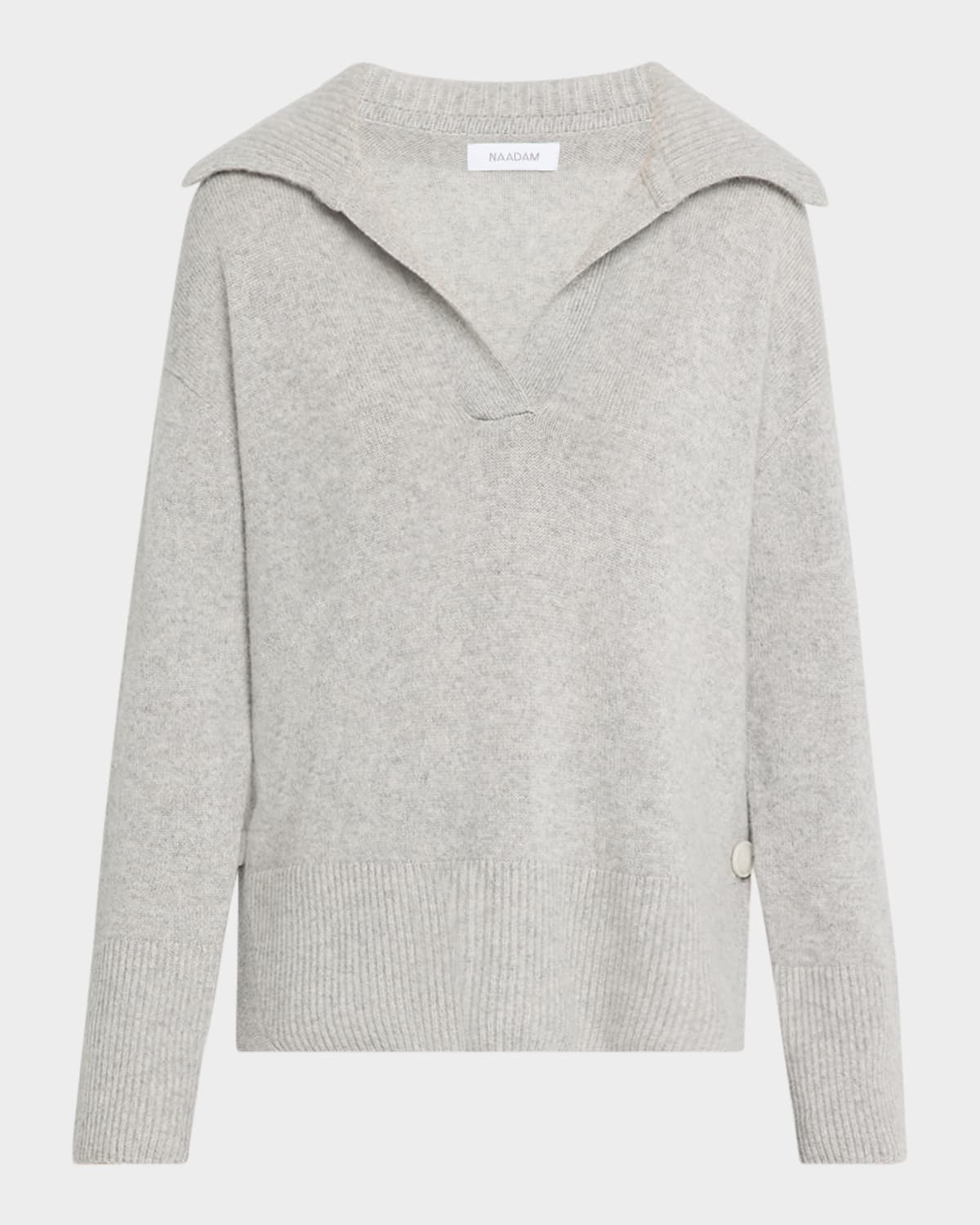 Naadam Button-side Cashmere Polo Sweater In Cement
