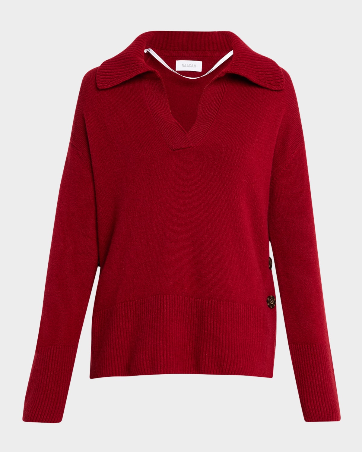 Naadam Button-side Cashmere Polo Sweater In Rouge