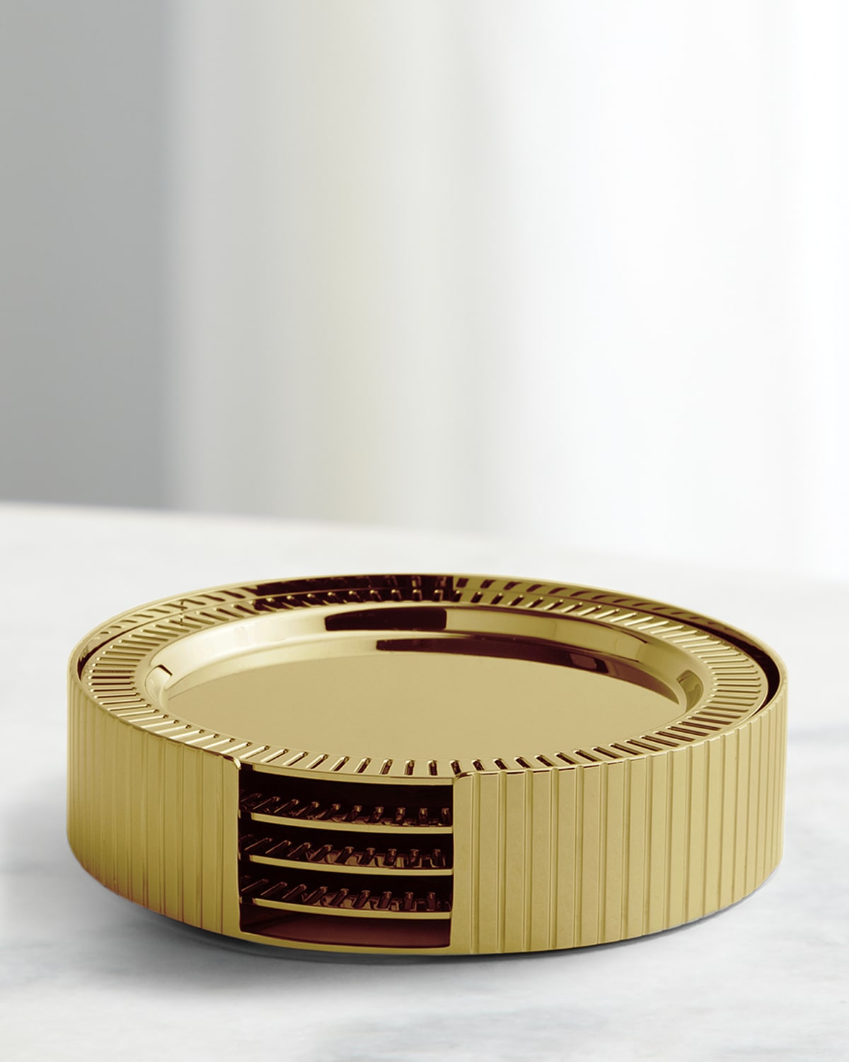 Anna New York Striations Coasters In Holder, Set Of 4 In Gold