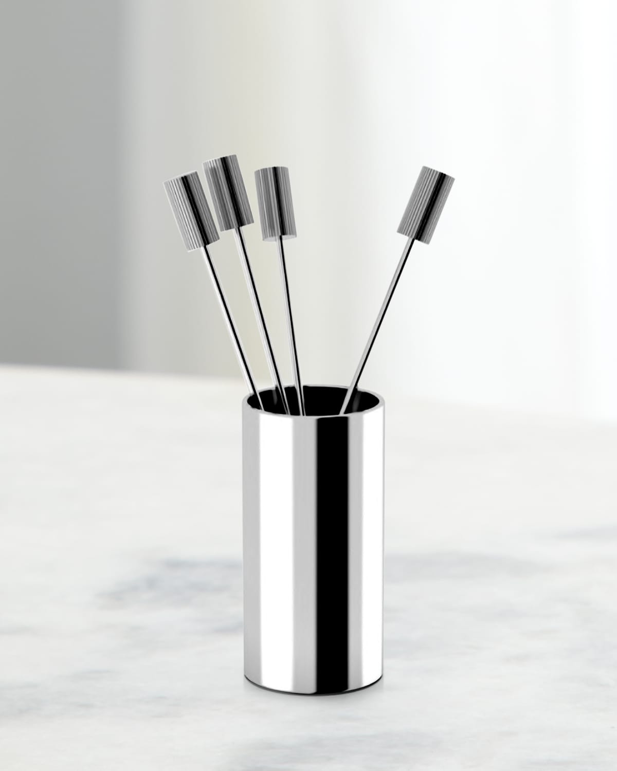 Anna New York Striations Cocktail Picks In Holder, Set Of 4 In Silver