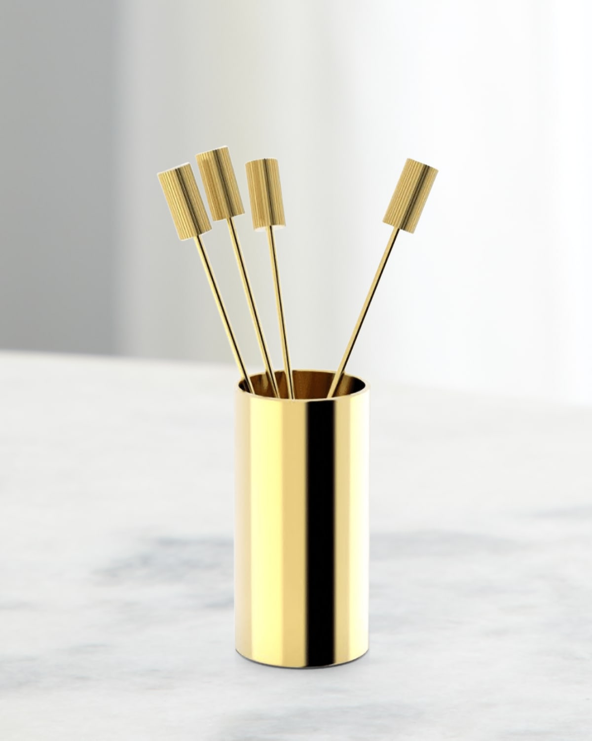 Anna New York Striations Cocktail Picks In Holder, Set Of 4 In Gold