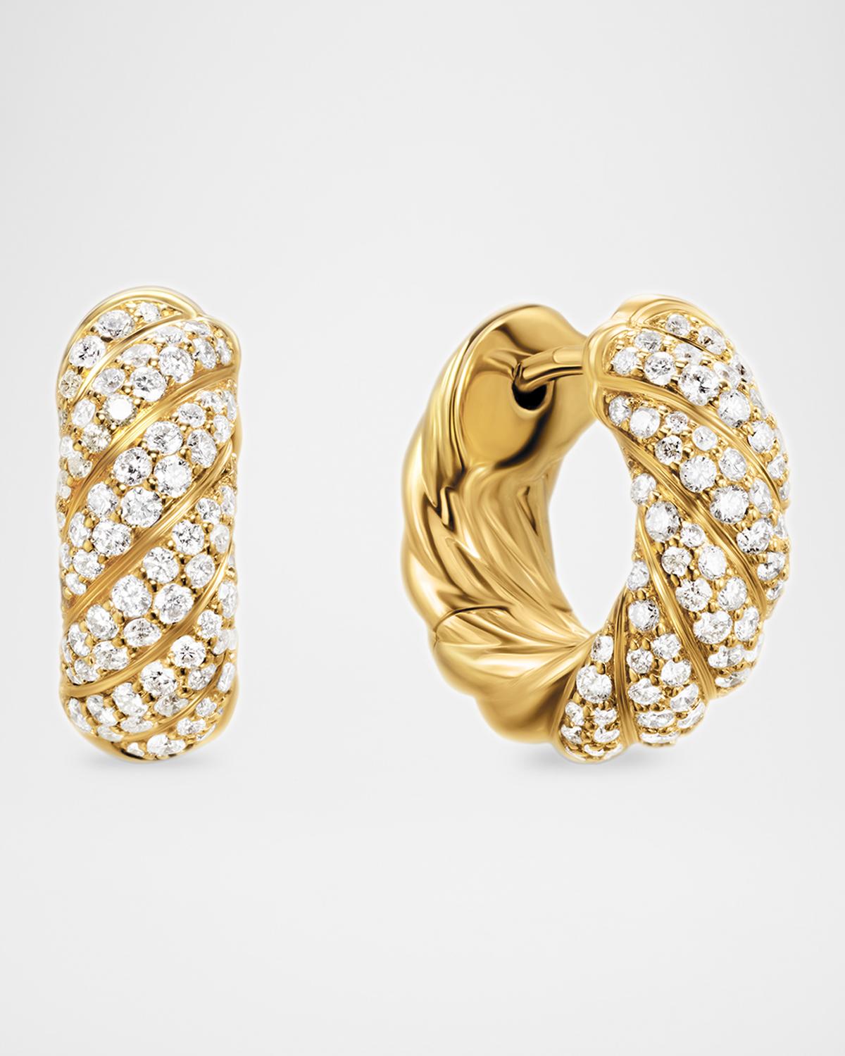 Sculpted Cable Hoop Earrings with Diamonds in 18K Gold, 5.4mm, 0.5"L