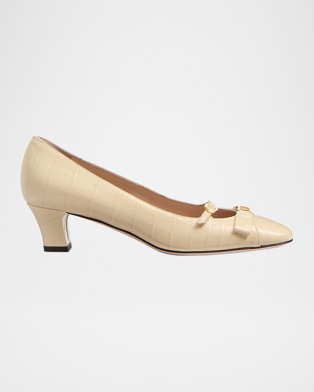 Valentino Bowow 45 Croc-effect Leather Pumps In Ren Butter White