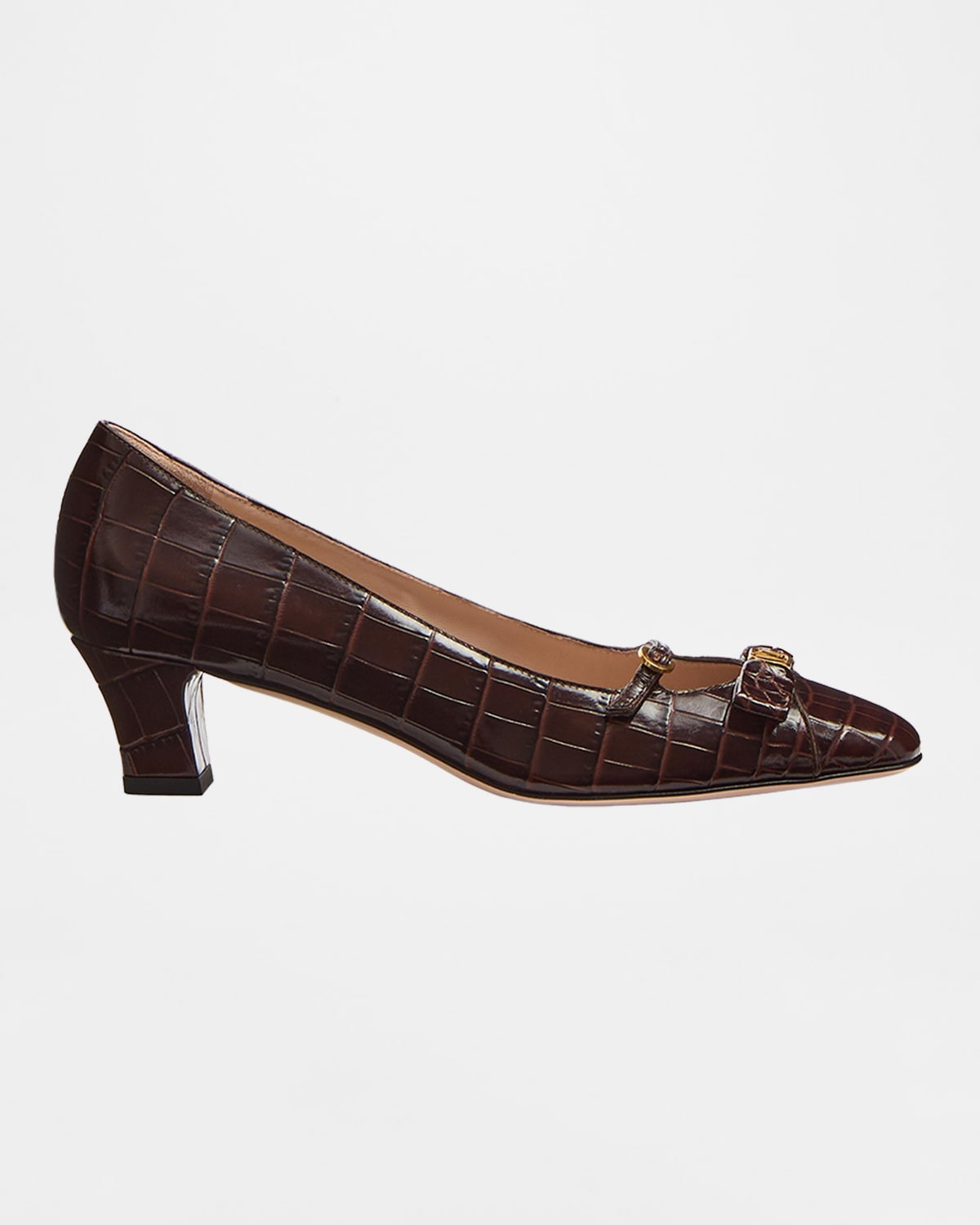 Shop Valentino Bowow Croco Mary Jane Pumps In Hot Brown