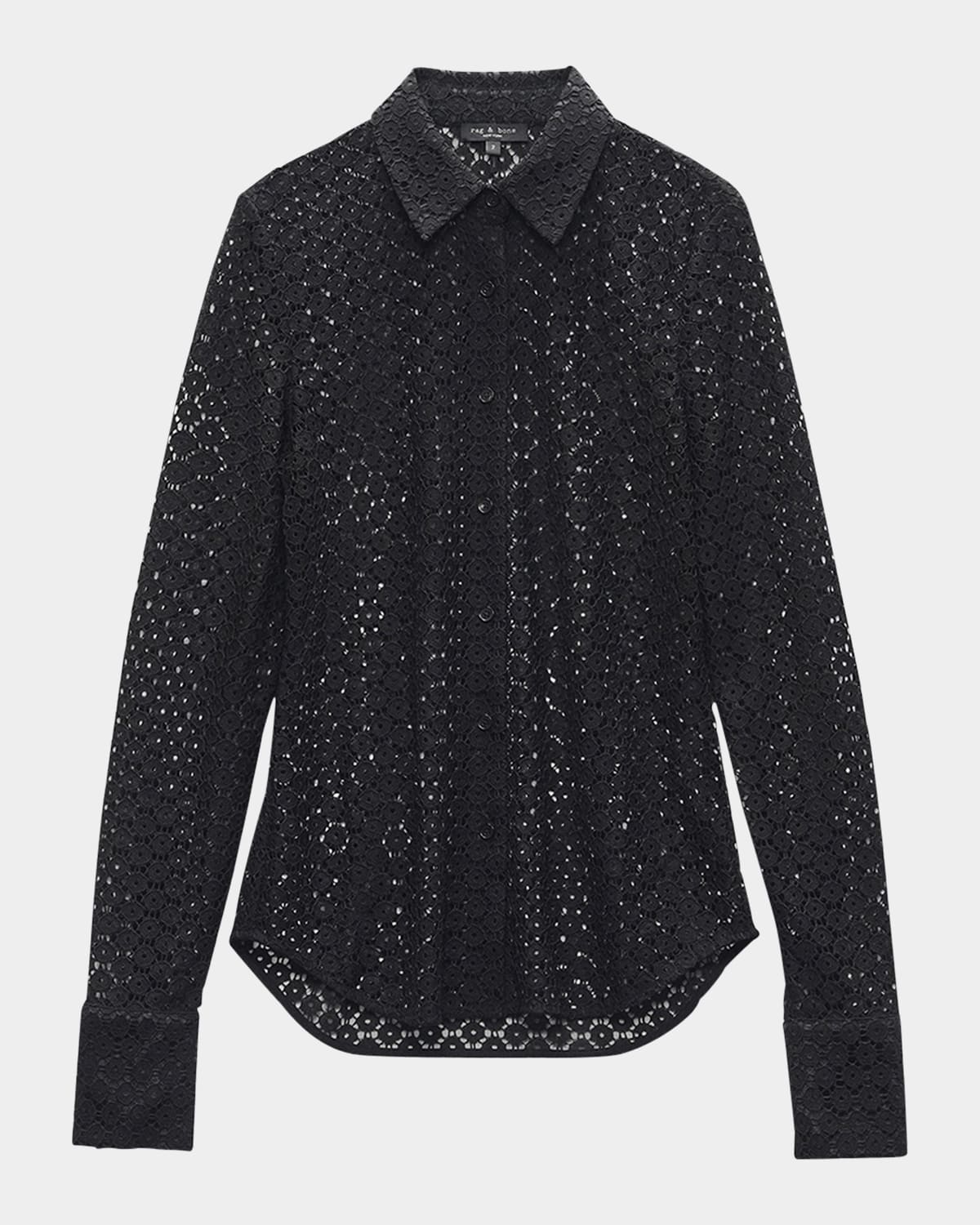 Rag & Bone Yvette Button-front Lace Shirt In Black