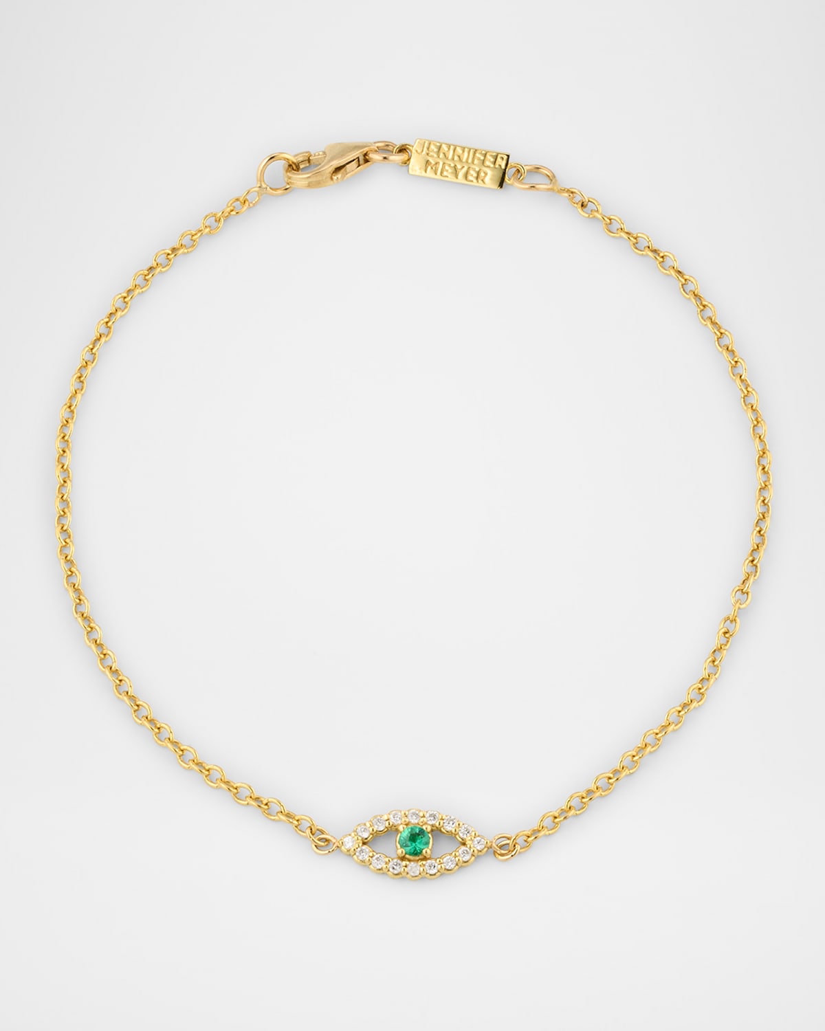Mini Diamond Open Evil Eye Bracelet with Emerald Center