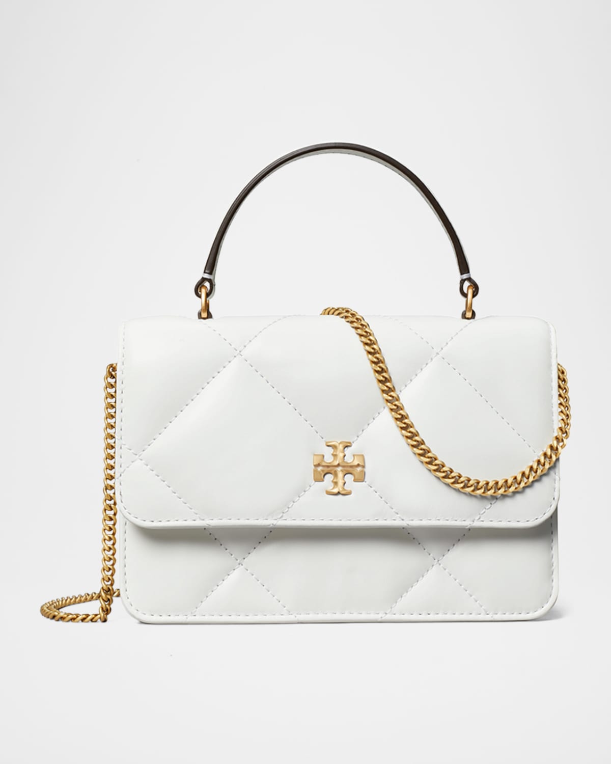 Tory Burch Mini Kira Diamond Quilted Leather Top Handle Bag In Blanc