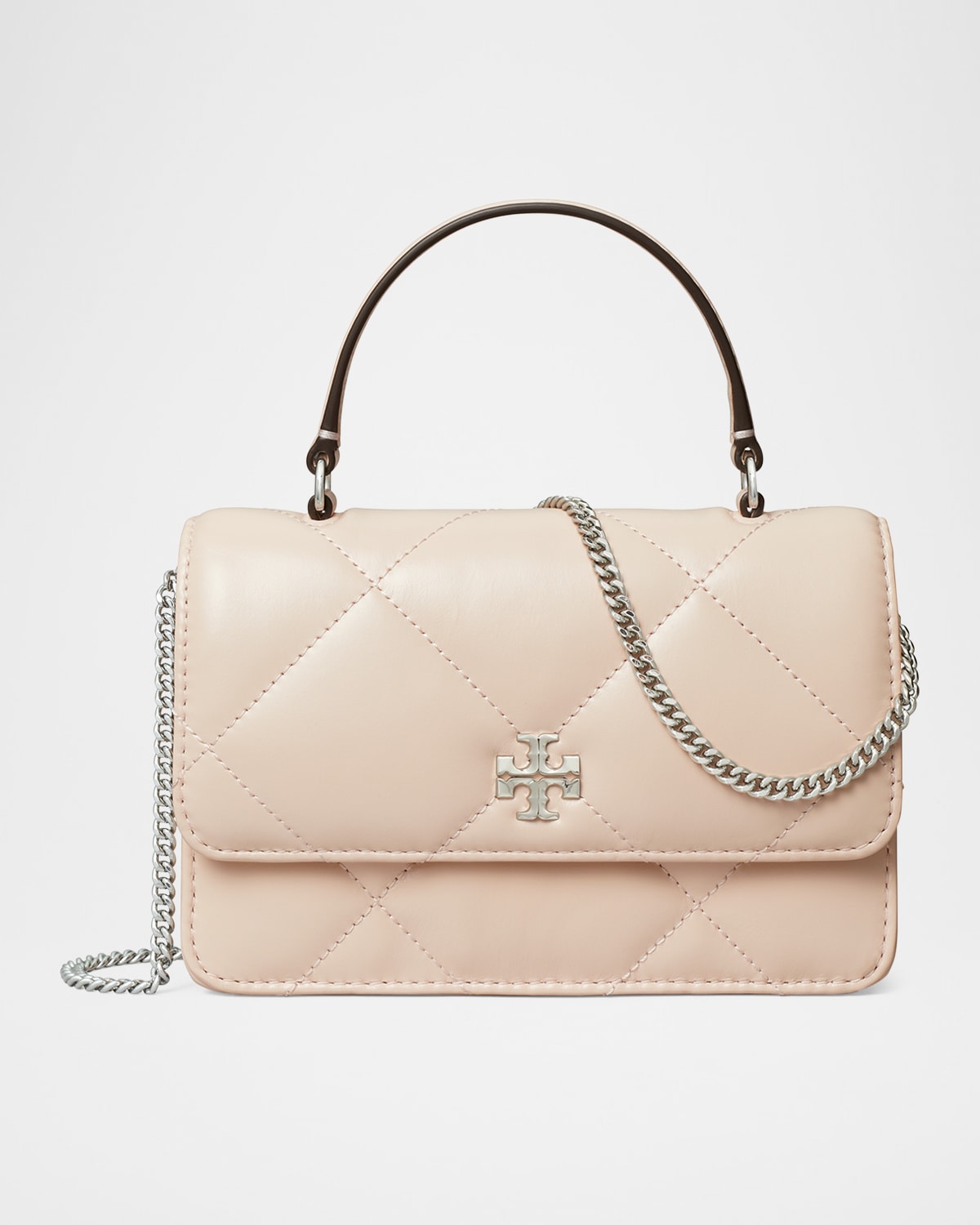 Tory Burch Mini Kira Diamond Quilted Leather Top Handle Bag In Soft Pink