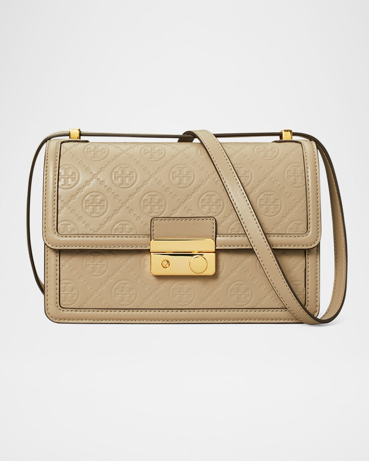 Tory Burch T Monogram Flap Leather Shoulder Bag In Fresh Clay