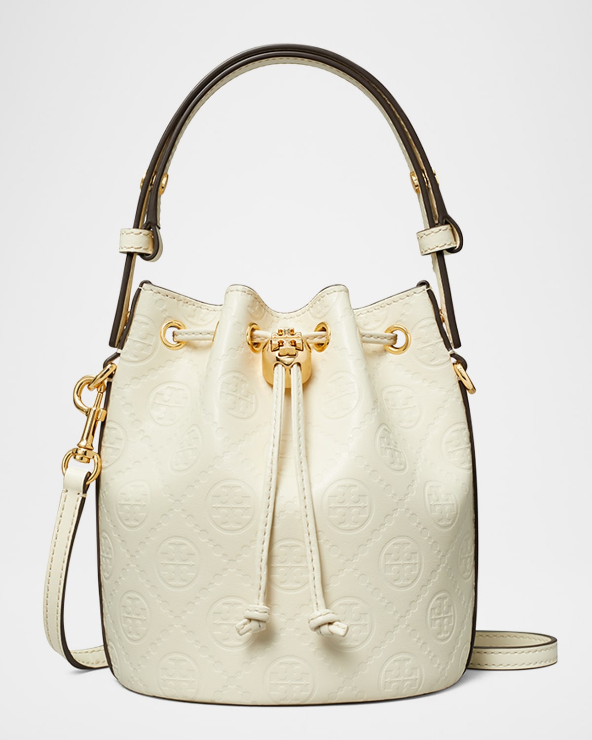 T Monogram Leather Mini Bucket Bag