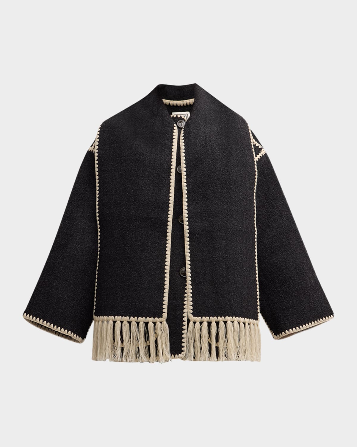Fringe Embroidered Scarf Wool Jacket