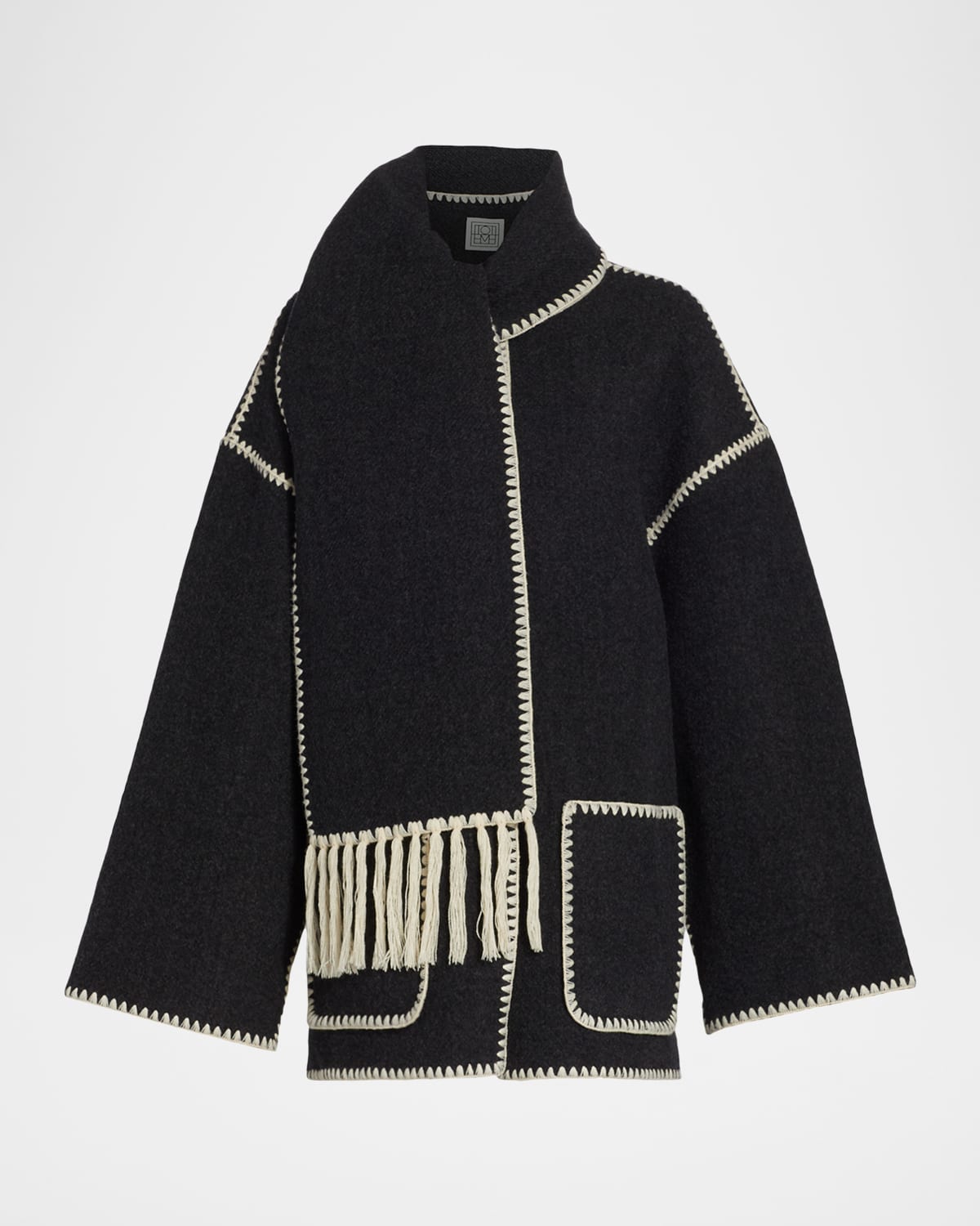 Totême Fringe Embroidered Scarf Wool Jacket In Gray