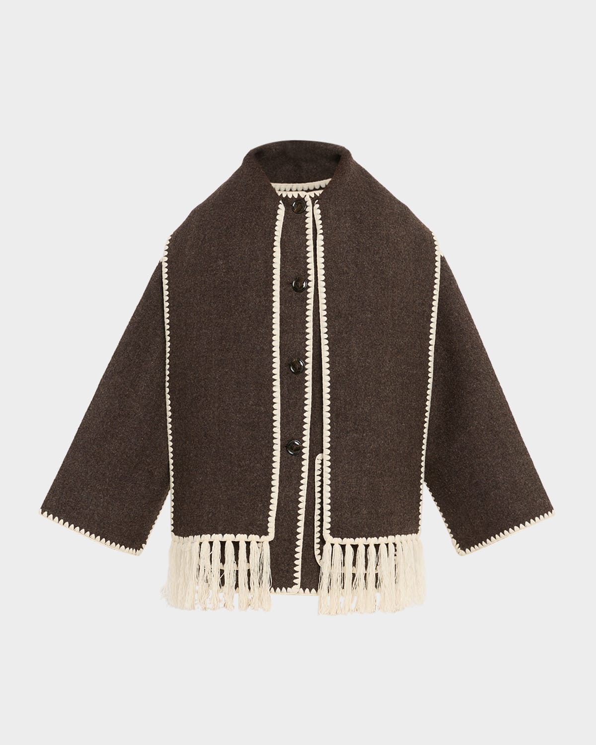Fringe Embroidered Scarf Wool Jacket