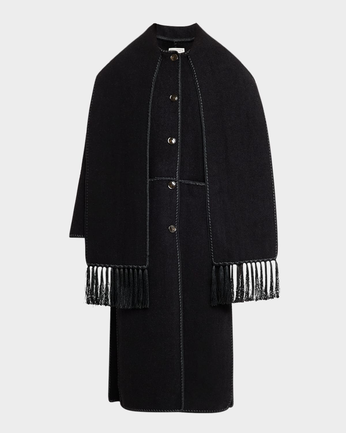 Fringe Embroidered Scarf Wool Coat