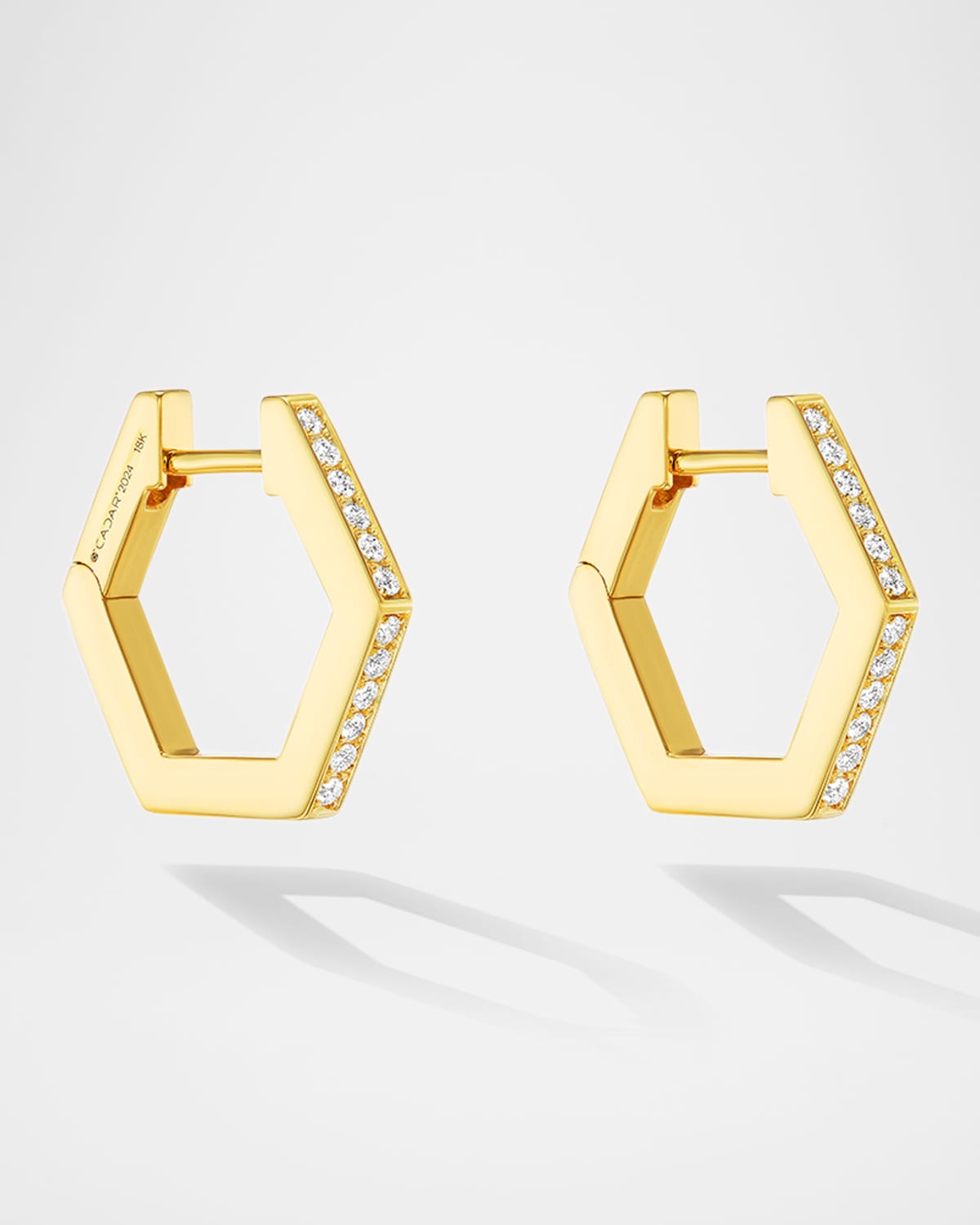18K Yellow Gold B HOME Diamond Hoop Earrings, 15mm