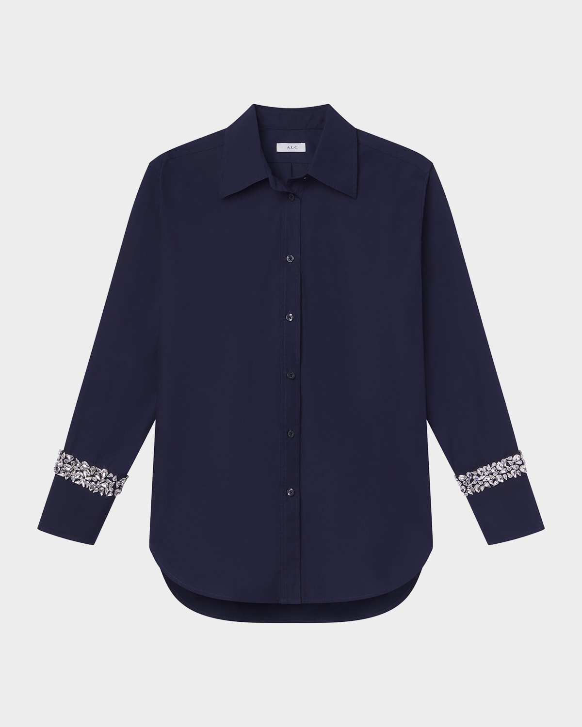 A.l.c Calvin Crystal Embellished Long Sleeve Shirt In Navy In Blue