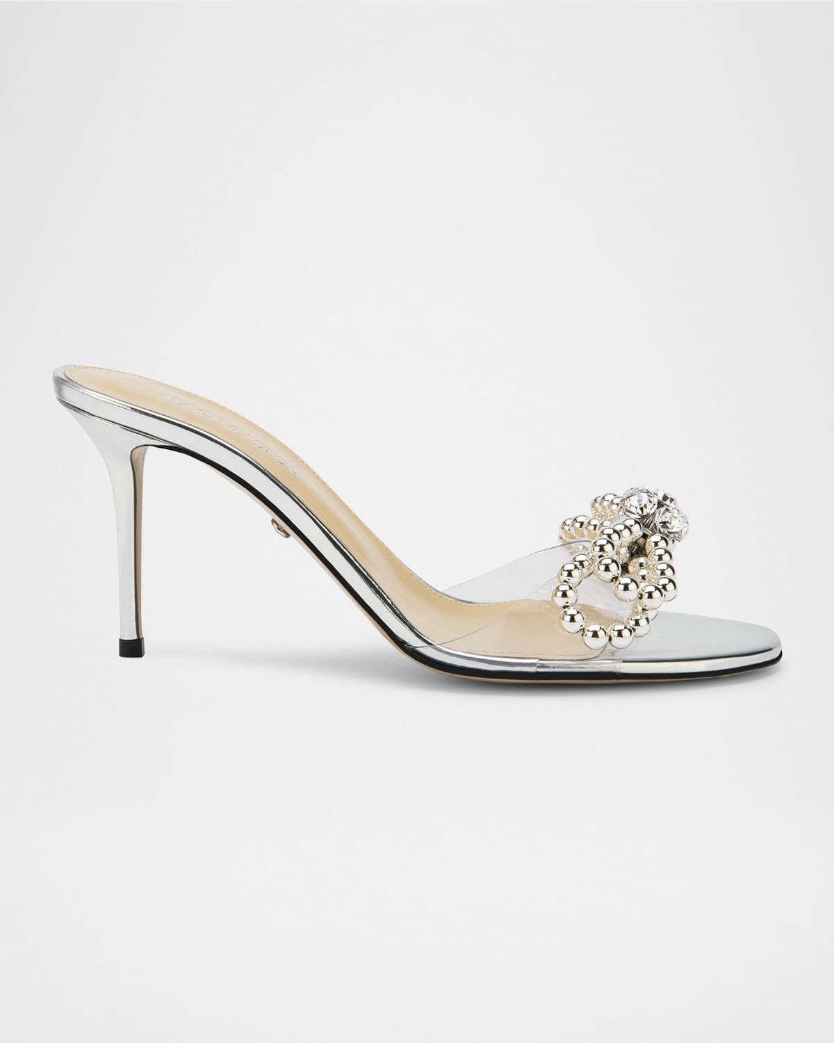 Mach&mach Double Bow Satin Strass Mule Sandals In Transparent Silver