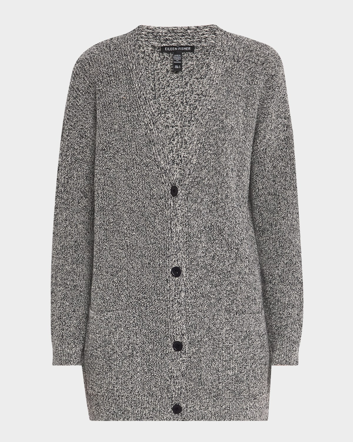 Eileen Fisher V-neck Cotton Blend Cardigan In Blackivory