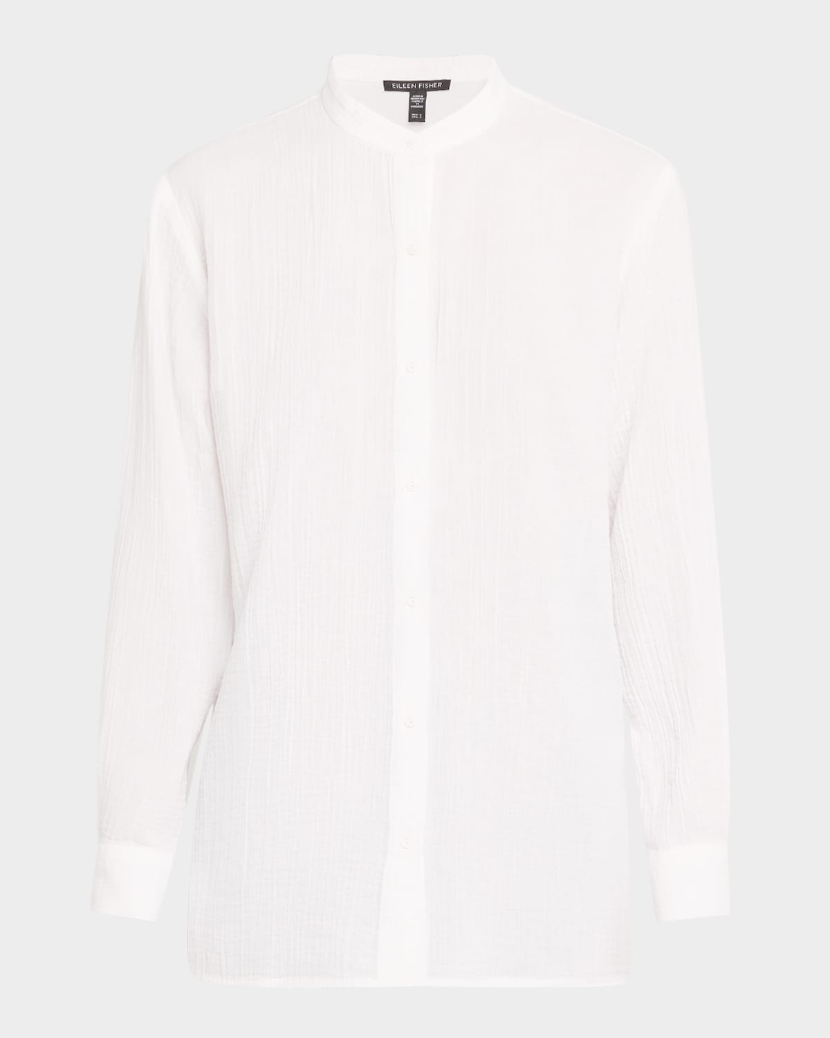 Eileen Fisher Mandarin Collar Textured Organic Cotton Tunic In White
