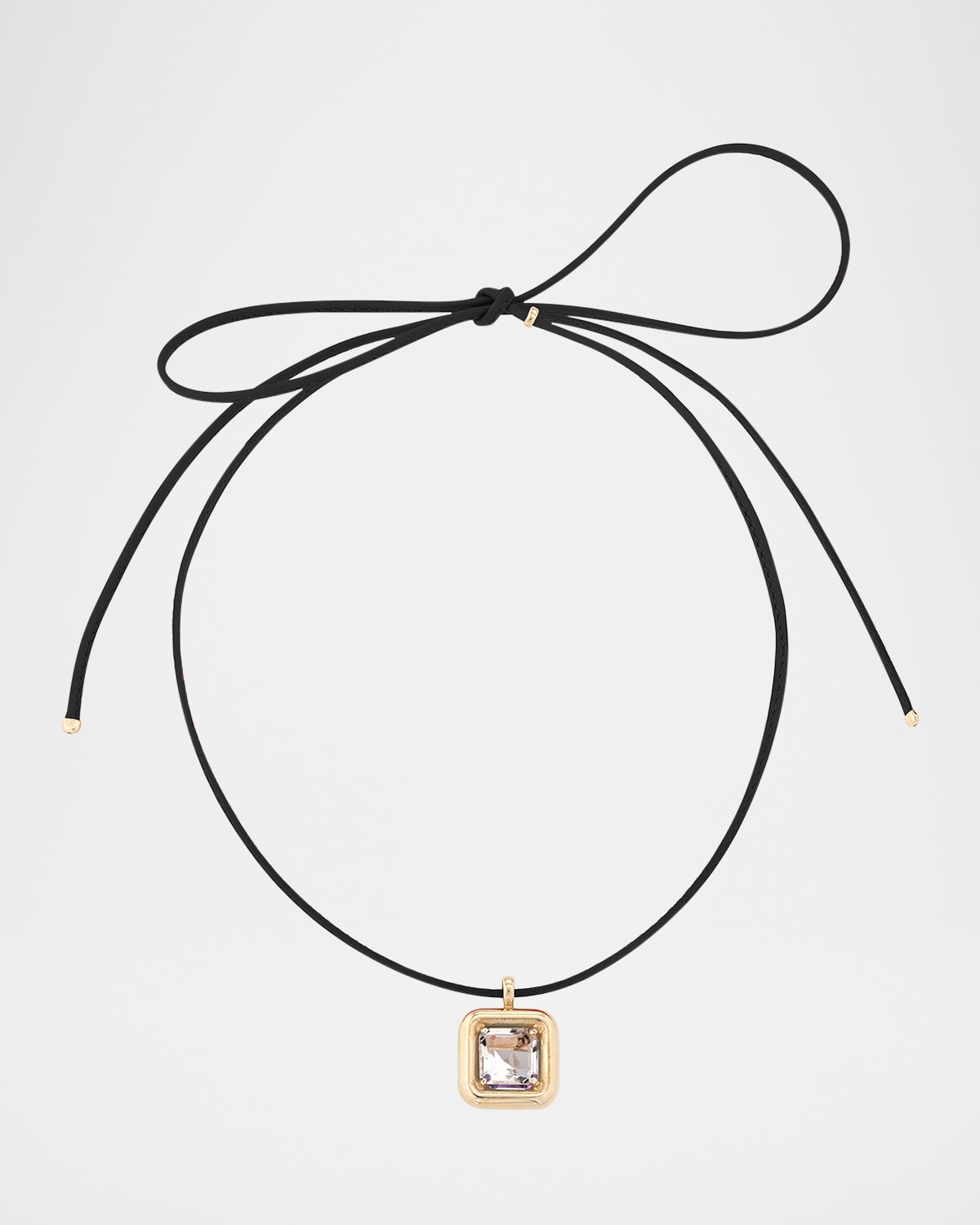 9K Yellow Gold Square Rock Crystal Pendant on Leather Cord Necklace