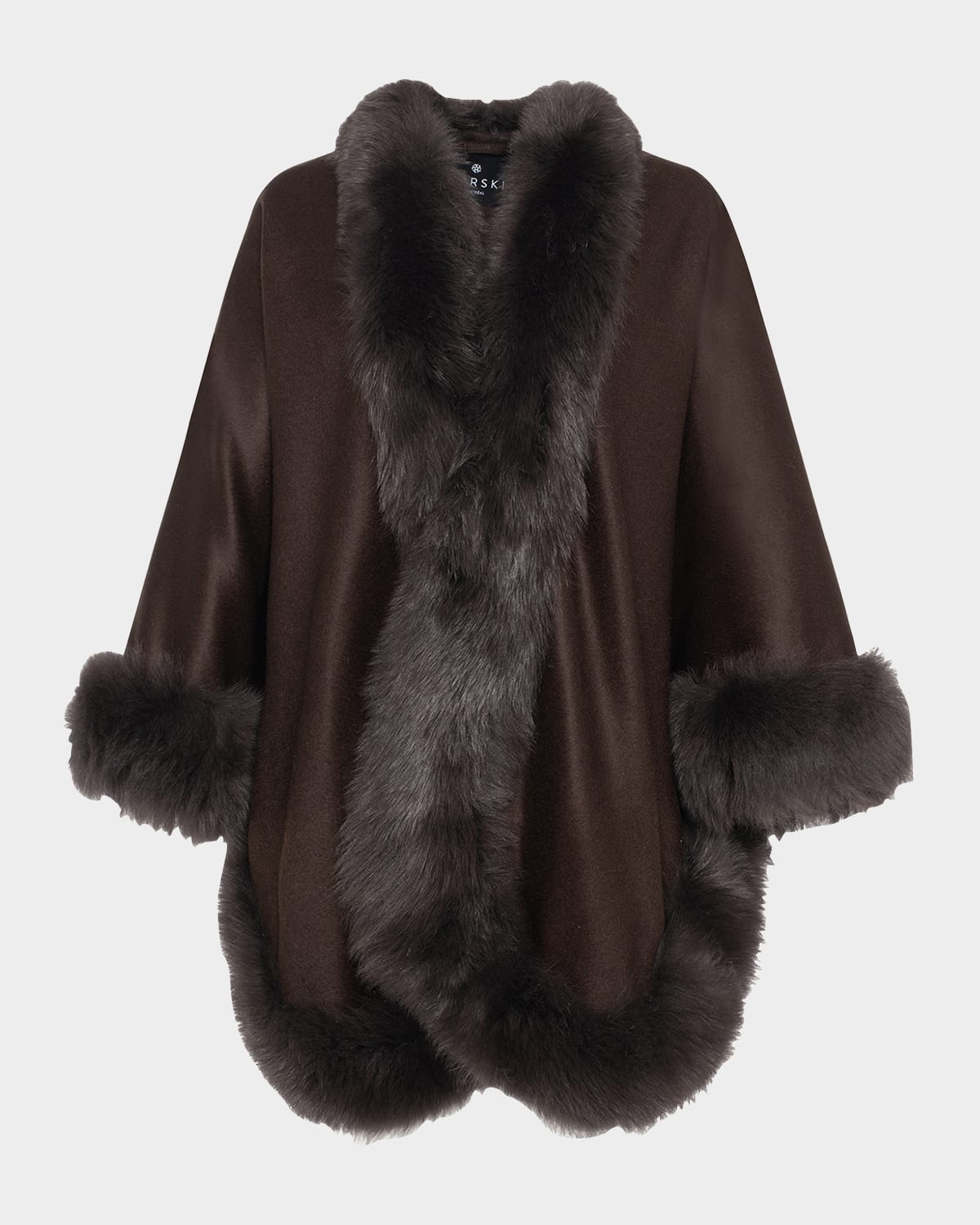 Gorski Cashmere Cape With Toscana Shearling Lamb Trim In Brown