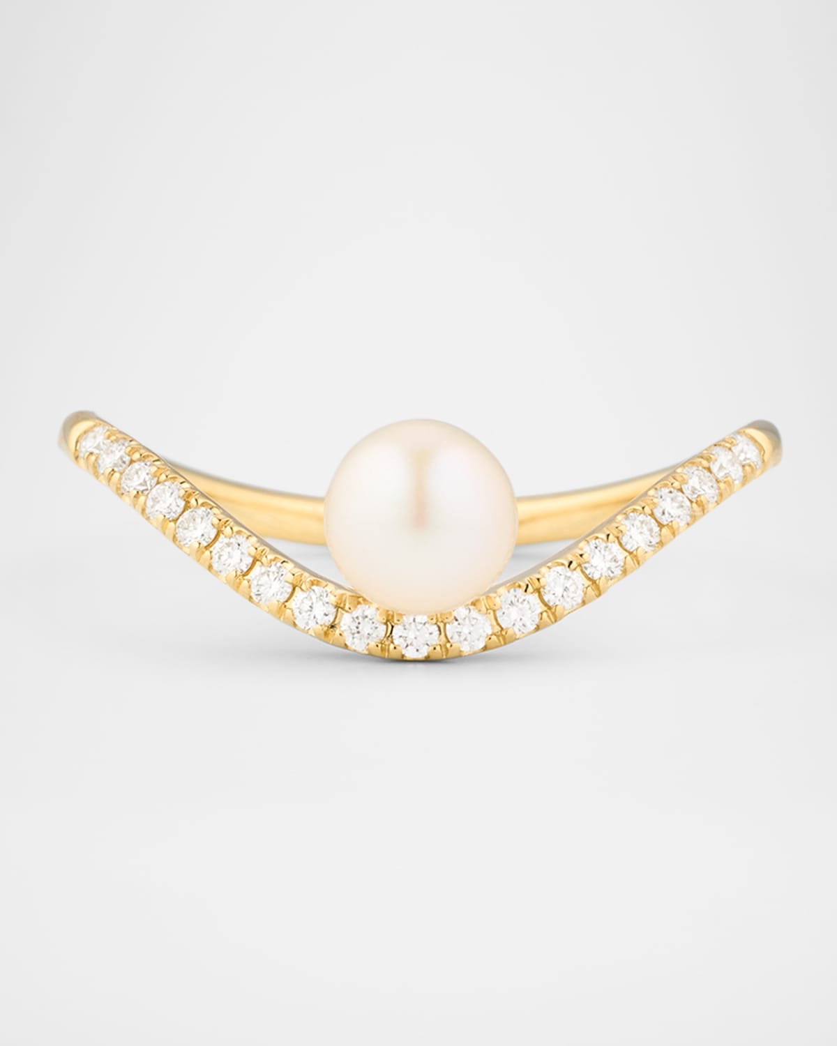 14K Yellow Gold Diamond and Floating Freshwater Pearl Ring