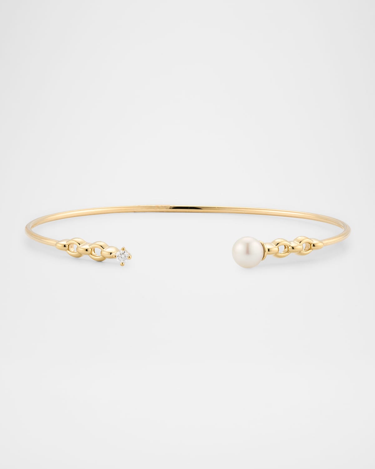 14K Yellow Gold Diamond and 5mm Freshwater Pearl Bangle Bracelet