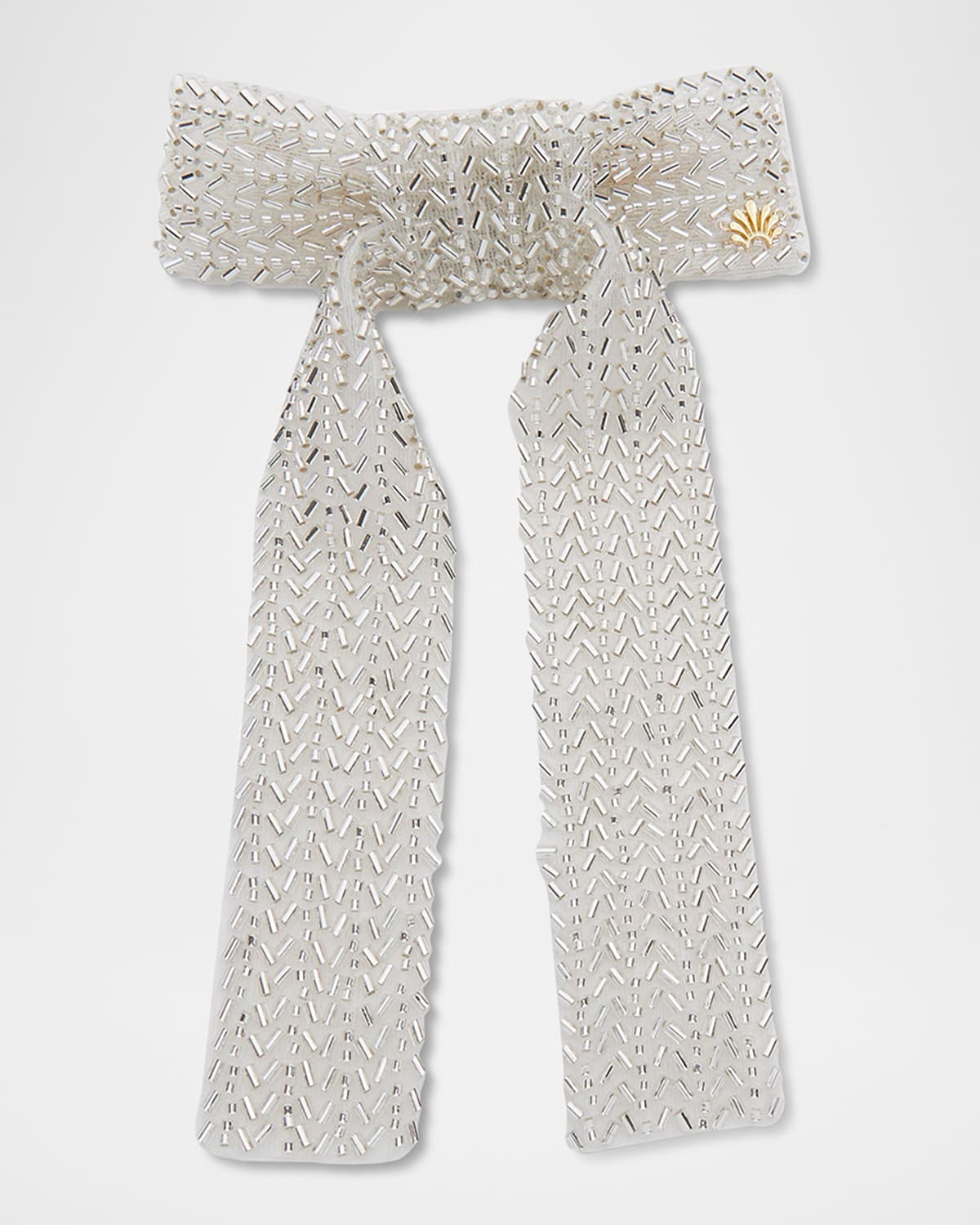 Lele Sadoughi Margot Beaded Bow Barrette In Silver