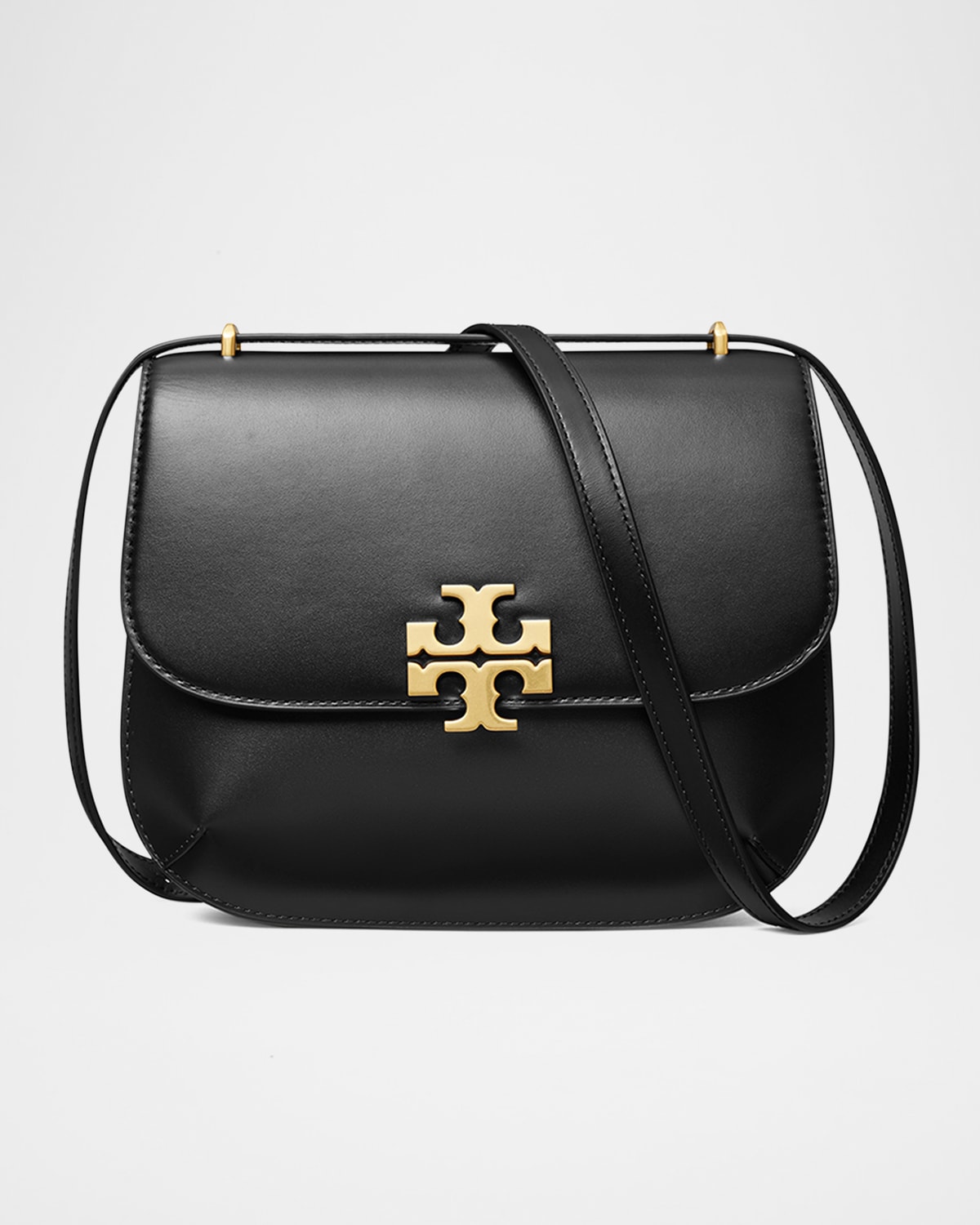 Tory Burch Eleanor Leather Slim Saddle Crossbody Bag In Black