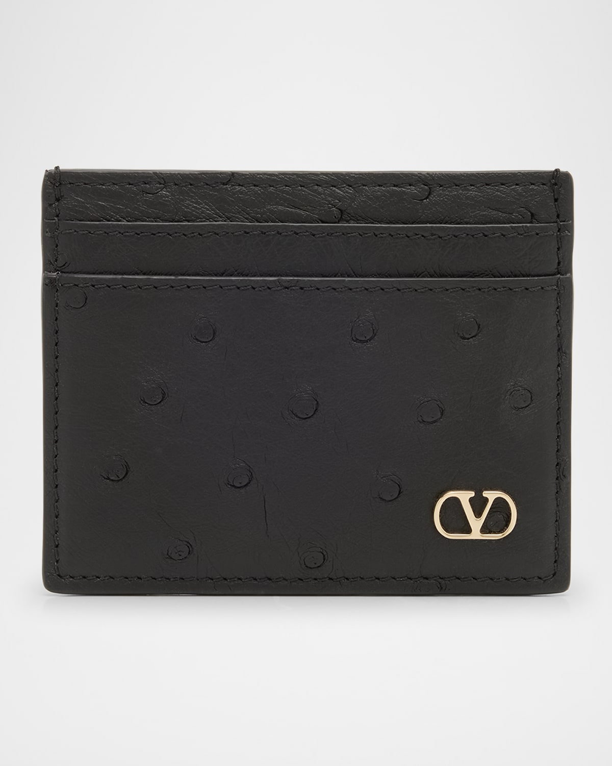 Valentino Men's Ostrich-effect Vlogo Card Holder In Black