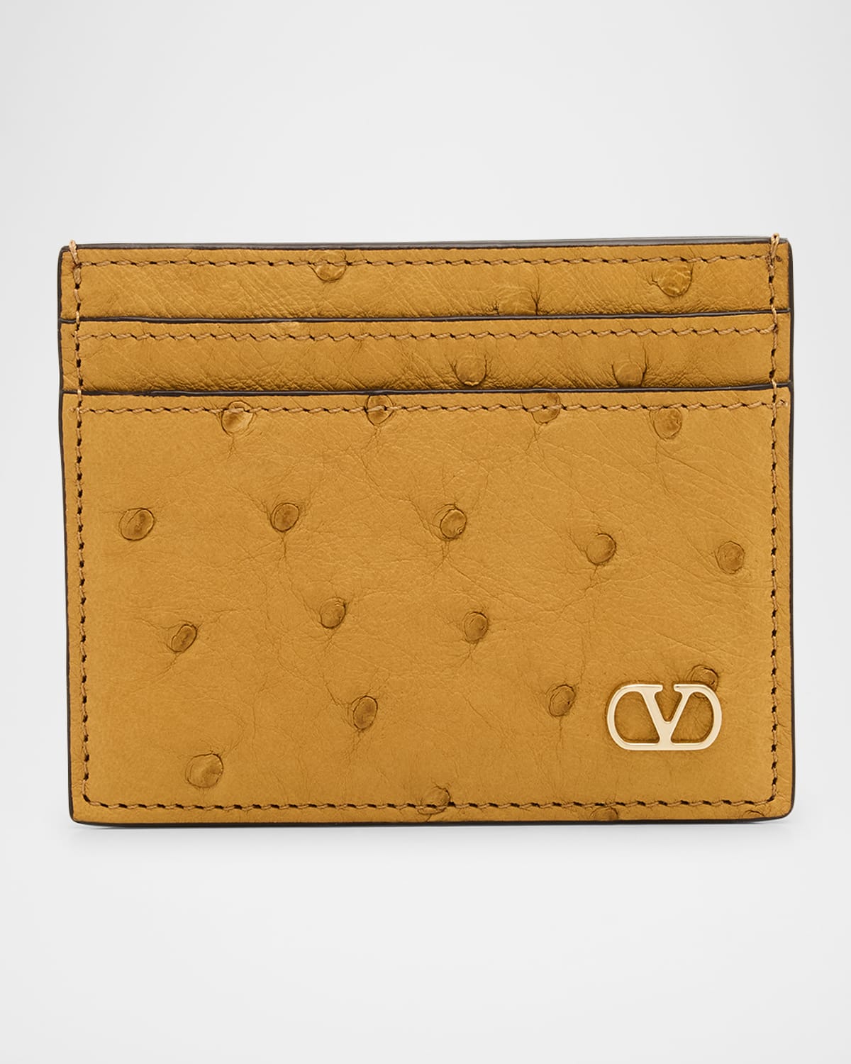 Valentino Men's Ostrich-effect Vlogo Card Holder In Tabacco