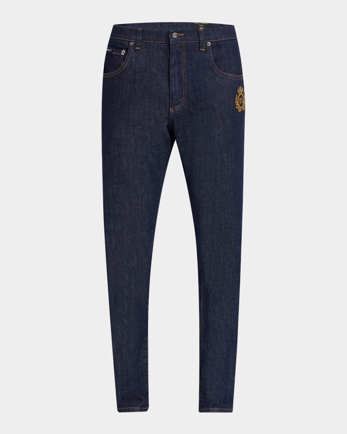 Dolce & Gabbana Skinny Stretch Cotton Jeans With Patch In Dark Blue