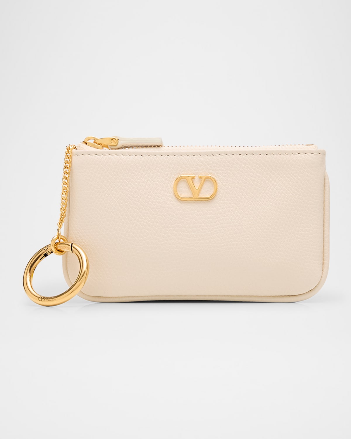 Valentino Vlogo Signature Leather Card Holder In Light Ivory