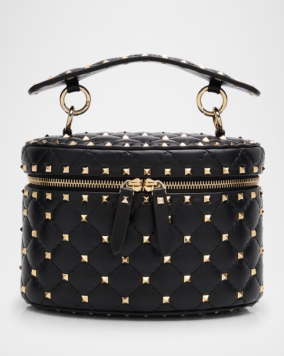 Valentino Garavani Black Quilted Leather Cylindrical Vanity Bag With Chain Women In Nero