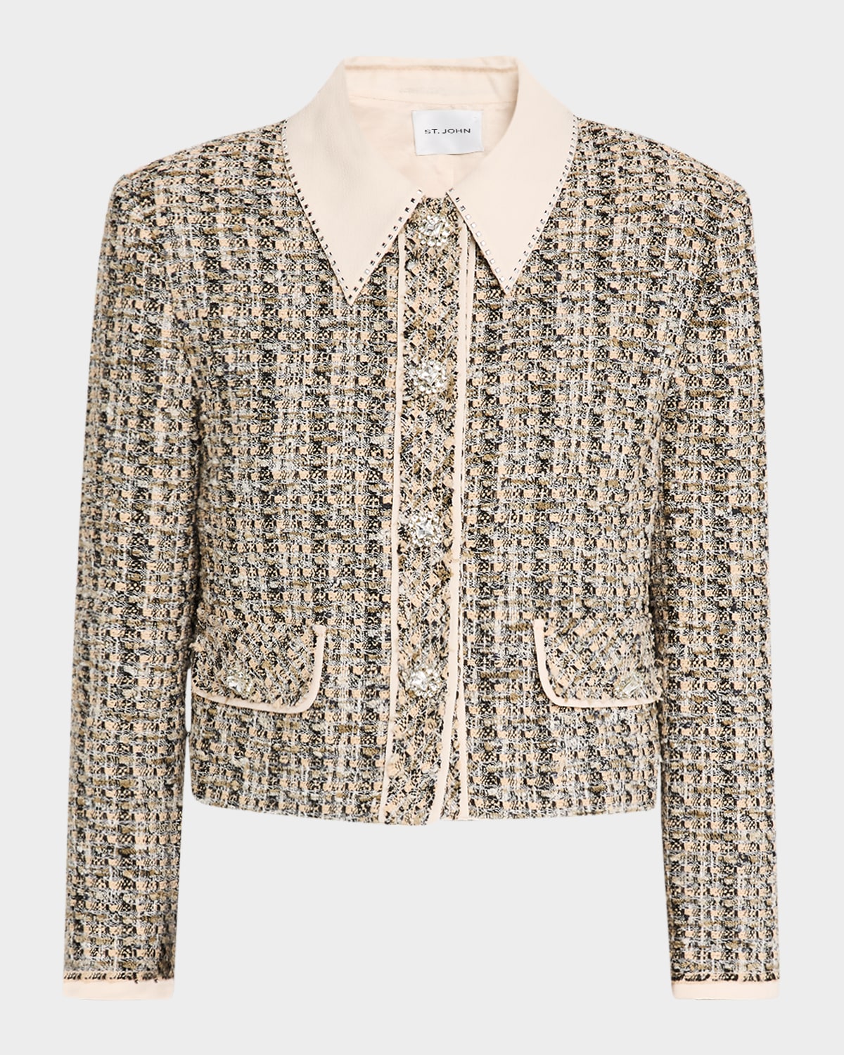 St John Stud-collar Metallic Tweed Collage Jacket In Blush