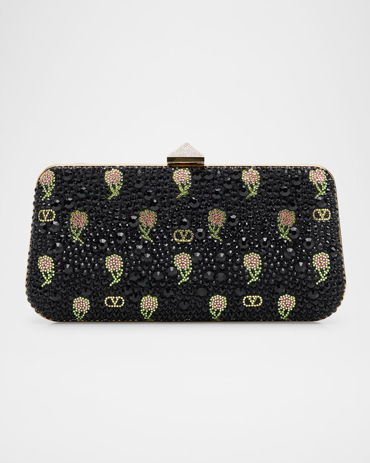 Valentino Carry Secrets Vlogo Flower Crystals Minaudiere In Nero Multi Crystal