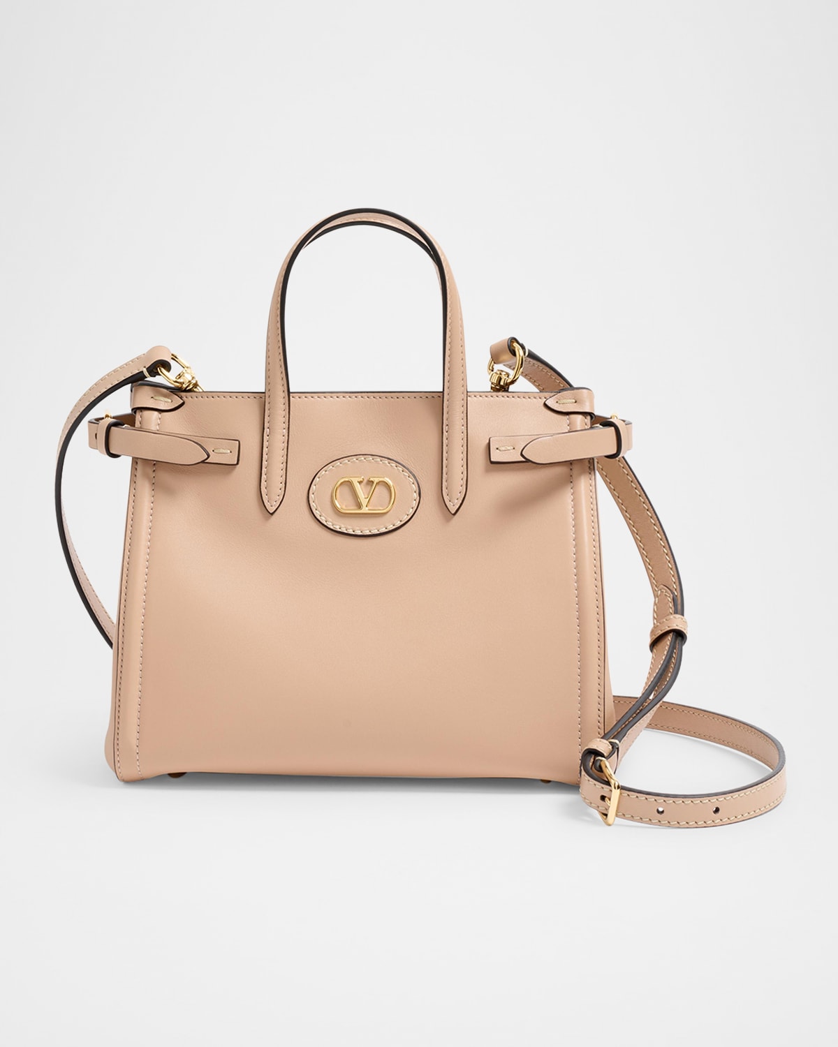 Valentino Antibes Small Leather Tote Bag In Rose Sand