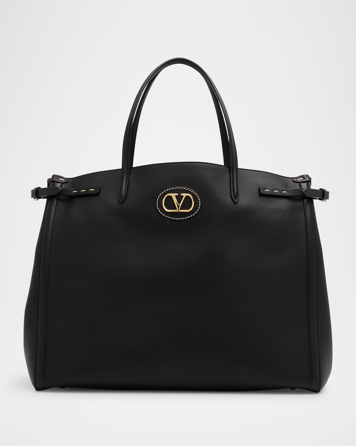 Valentino Antibes Large Napa Leather Tote Bag In Nero