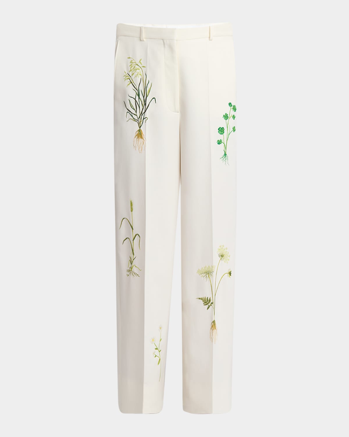 Stella Mccartney Floral Embroidered Loose Wool Pants In Cream